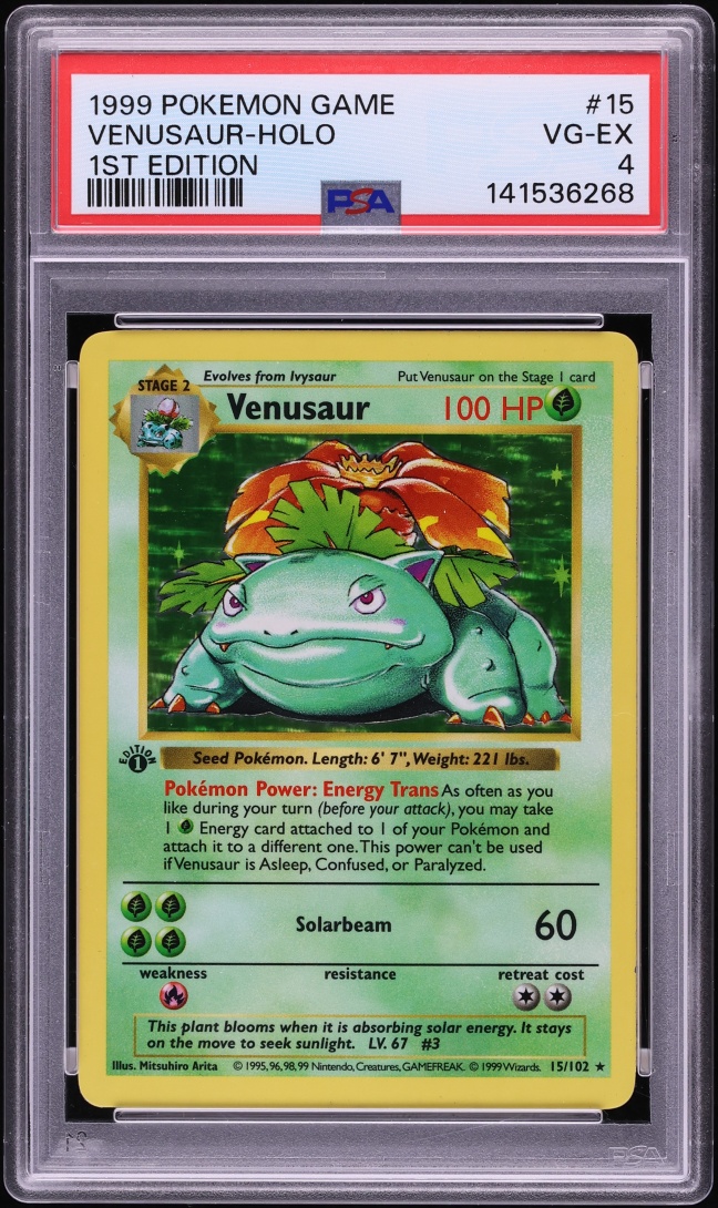 1999 Pokemon Base Set Shadowless 1st Edition Holo Venusaur #15 PSA 4 VGEX