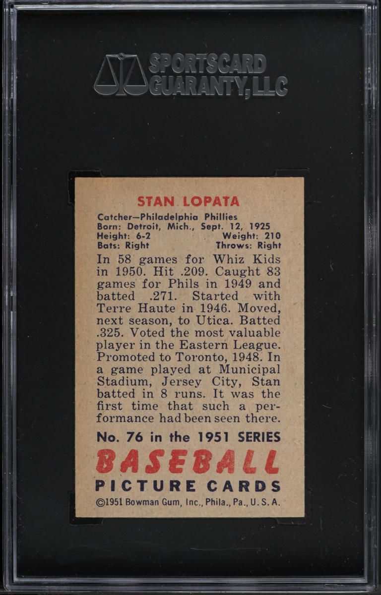 1951 Bowman Stan Lopata #76 SGC 6.5 EXMT+
