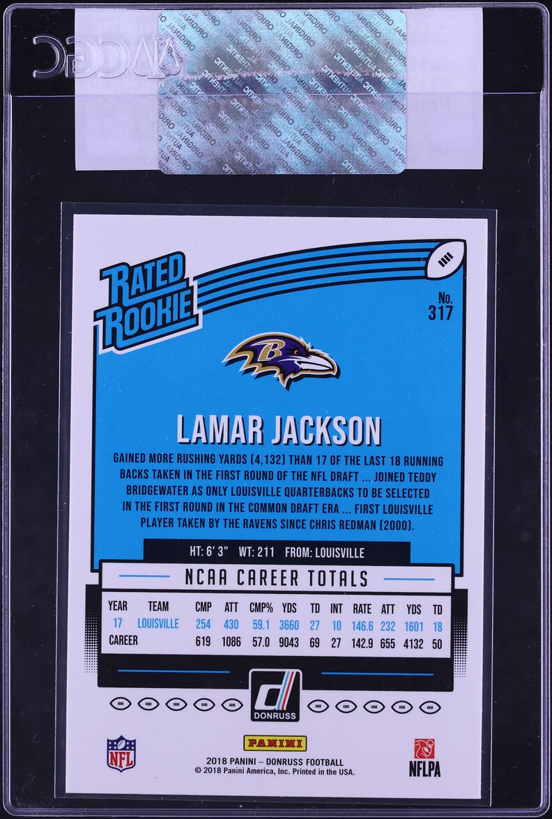2018 Donruss Press Proof Blue Lamar Jackson ROOKIE #317 CGC AUTH