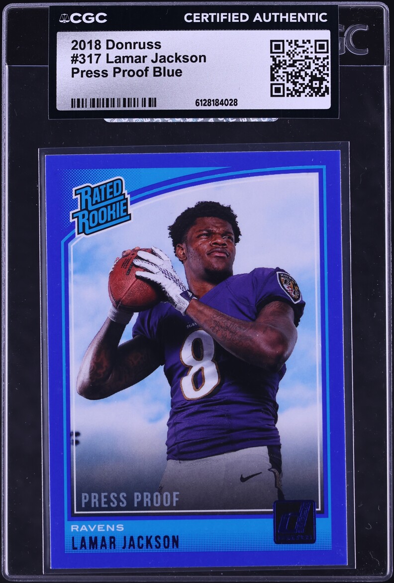 2018 Donruss Press Proof Blue Lamar Jackson ROOKIE #317 CGC AUTH