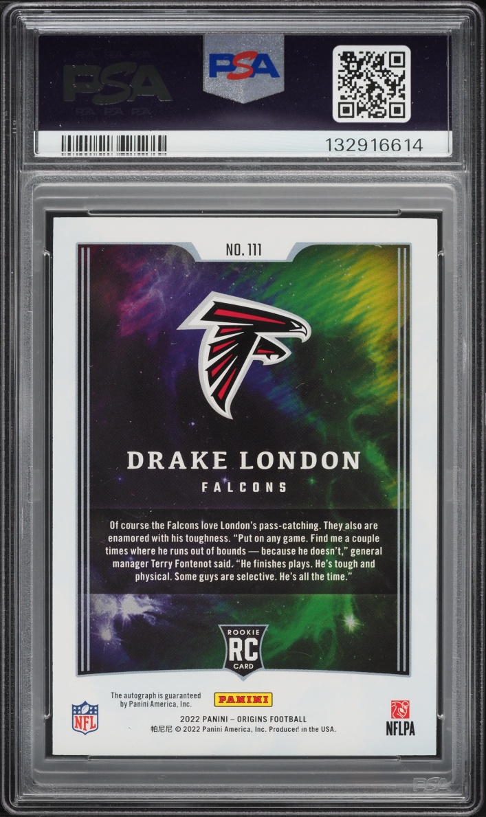 2022 Panini Origins Drake London ROOKIE AUTO DNA 10 /25 #111 PSA 8 NM-MT