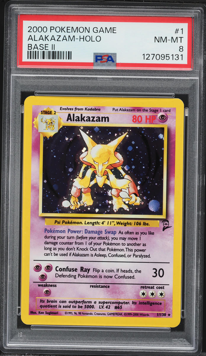 2000 Pokemon Base Set 2 Holo Alakazam #1 PSA 8 NM-MT