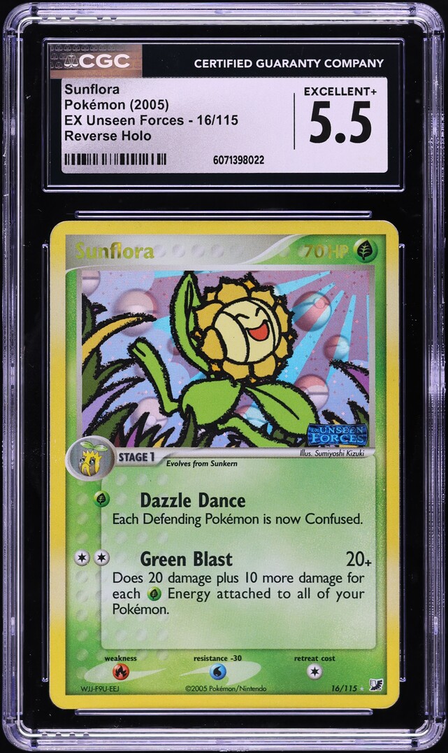 2005 Pokemon EX Unseen Forces Reverse Holo Sunflora #16 CGC 5.5 EX+