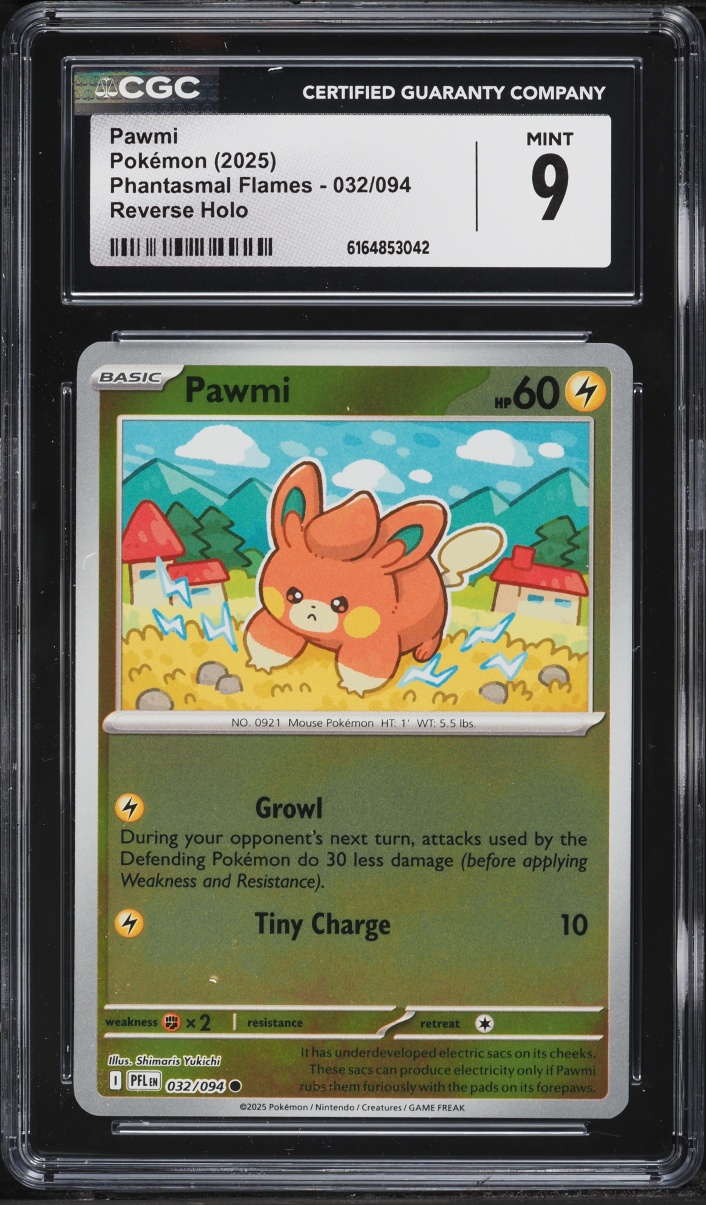 2025 Pokemon Mega Evolution Phantasmal Flames Reverse Holo Pawmi #032 CGC 9 MINT