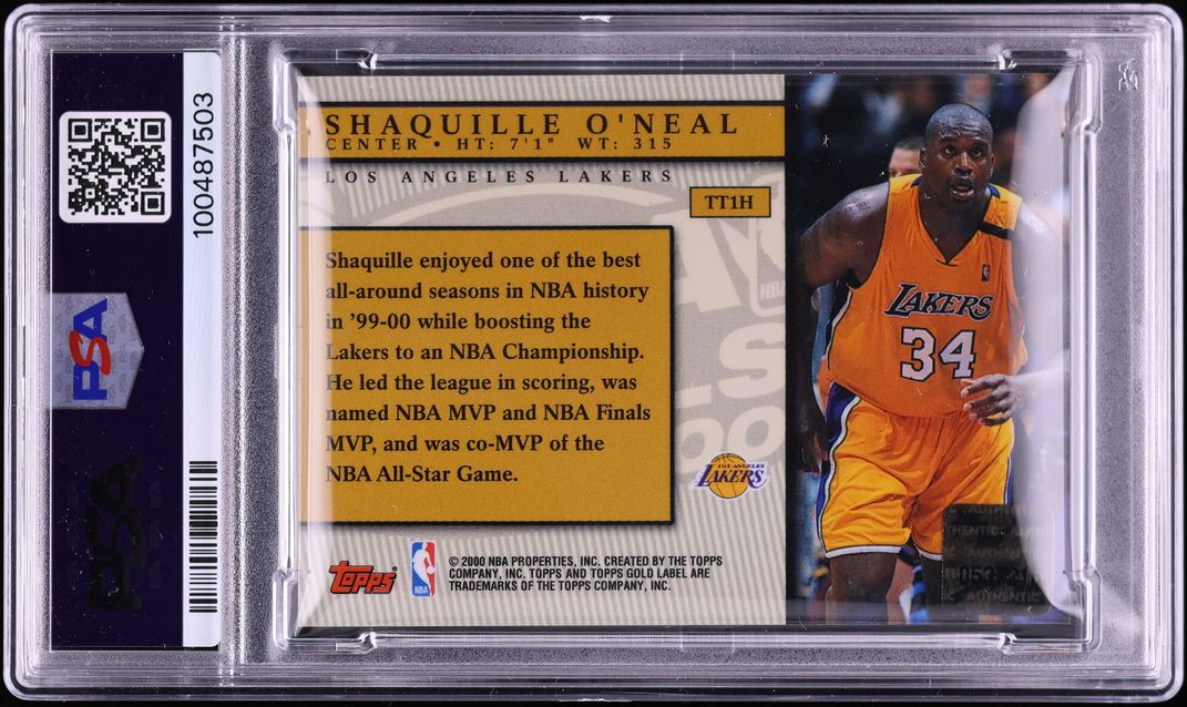 2000 Topps Gold Label Game Jersey Home Shaquille O'Neal PATCH /215 #TT1H PSA 9 MINT - Photo 2