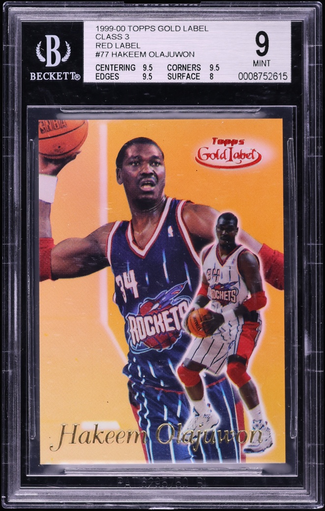 1999 Topps Gold Label Class 3 Red Label Hakeem Olajuwon /25 #77 BGS 9 MINT - Photo 1