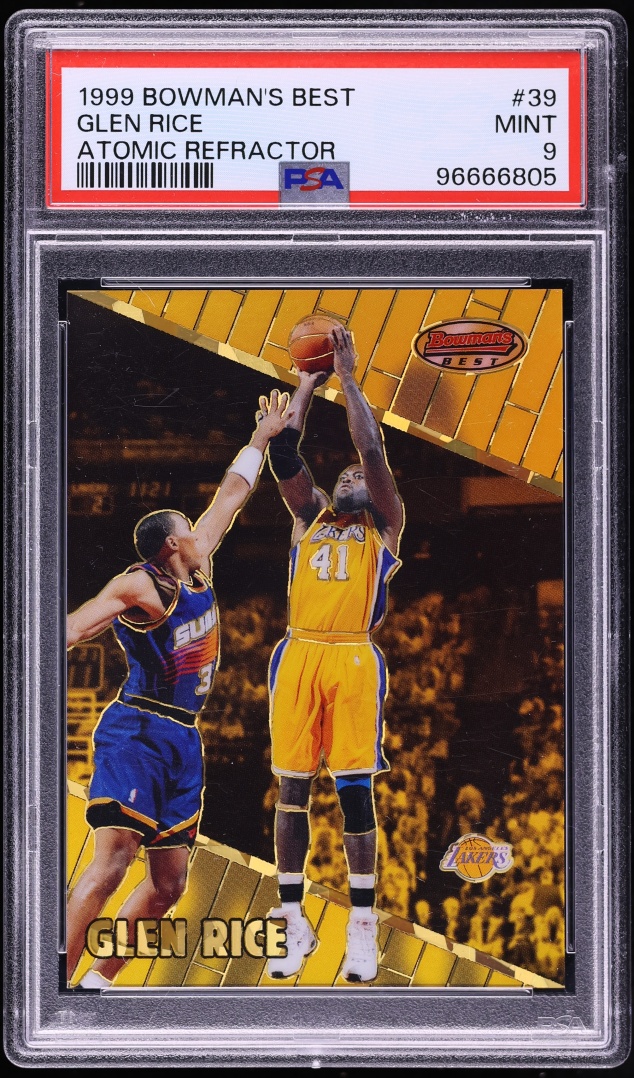 1999 Bowman's Best Atomic Refractor Glen Rice /100 #39 PSA 9 MINT - Photo 1