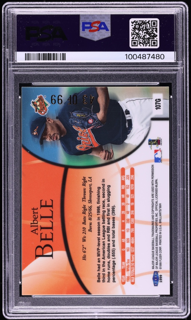 1999 Fleer Brilliants Gold Albert Belle /99 #107G PSA 8 NM-MT - Photo 2