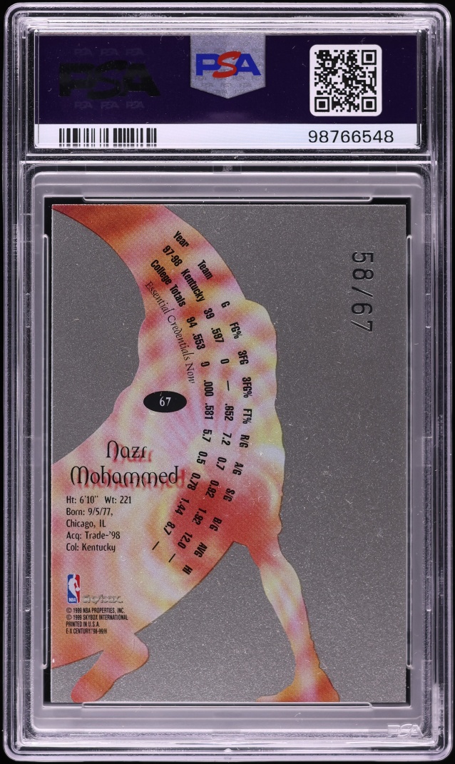 1998 Skybox E-X Century Essential Credentials Now Nazr Mohammed ROOKIE /67 #67 PSA 8 NM-MT - Photo 2