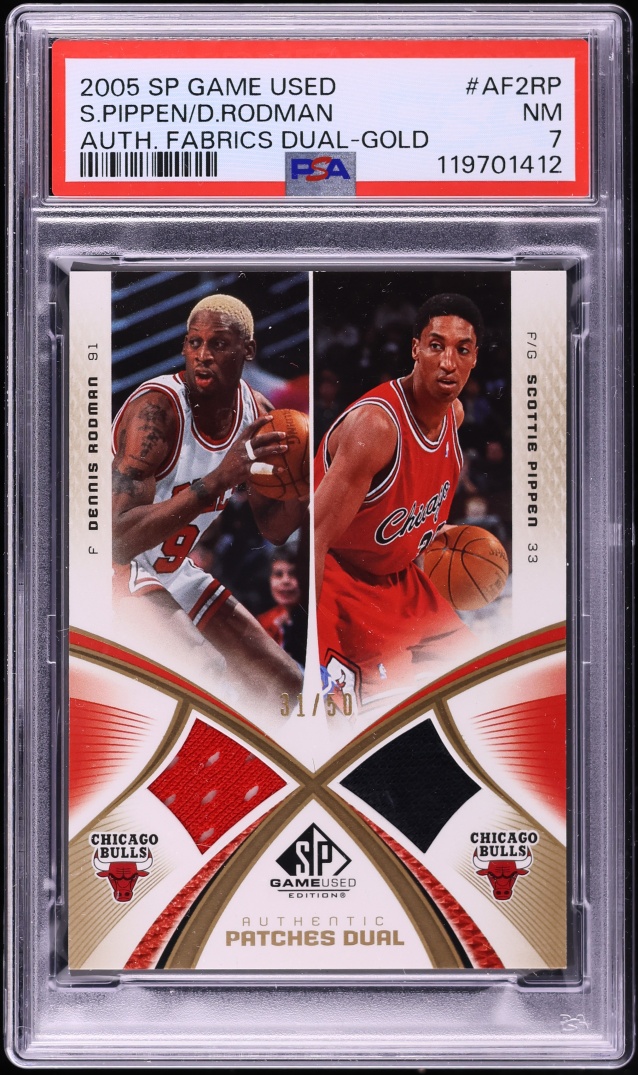 2005 SP Game Used Authentic Fabrics Gold Dennis Rodman Scottie Pippen PATCH /50 #AF2-RP PSA 7 - Photo 1