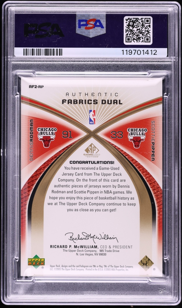 2005 SP Game Used Authentic Fabrics Gold Dennis Rodman Scottie Pippen PATCH /50 #AF2-RP PSA 7 - Photo 2