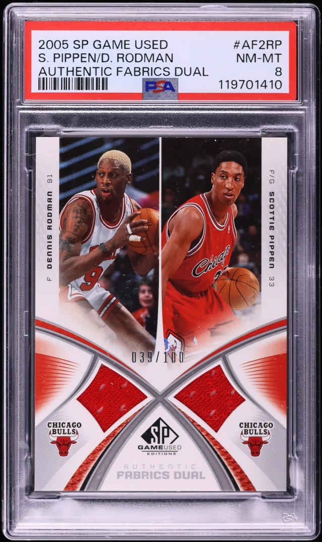 2005 SP Game Used Authentic Fabrics Dual Scottie Pippen Dennis Rodman PATCH /100 #AF2RP PSA 8 - Photo 1