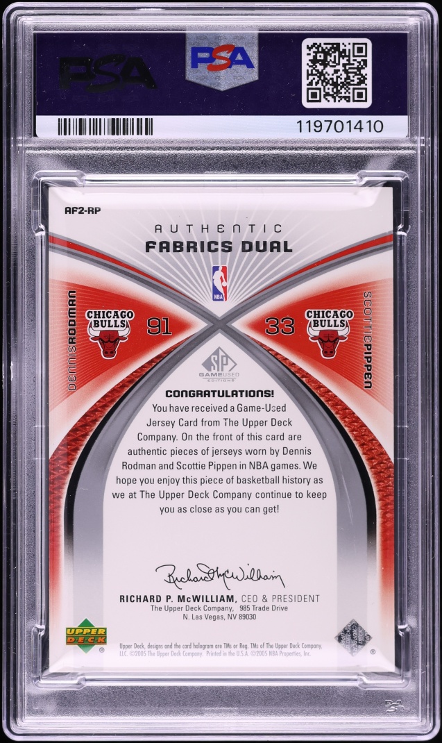 2005 SP Game Used Authentic Fabrics Dual Scottie Pippen Dennis Rodman PATCH /100 #AF2RP PSA 8 - Photo 2