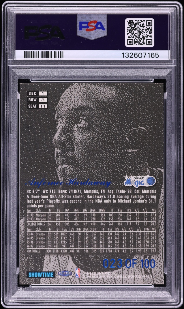1997 Flair Showcase Legacy Collection Row 3 Anfernee Hardaway /100 #11 PSA 7 NRMT - Photo 2