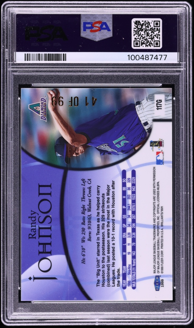 1999 Fleer Brilliants Gold Randy Johnson /99 #117G PSA 8 NM-MT - Photo 2