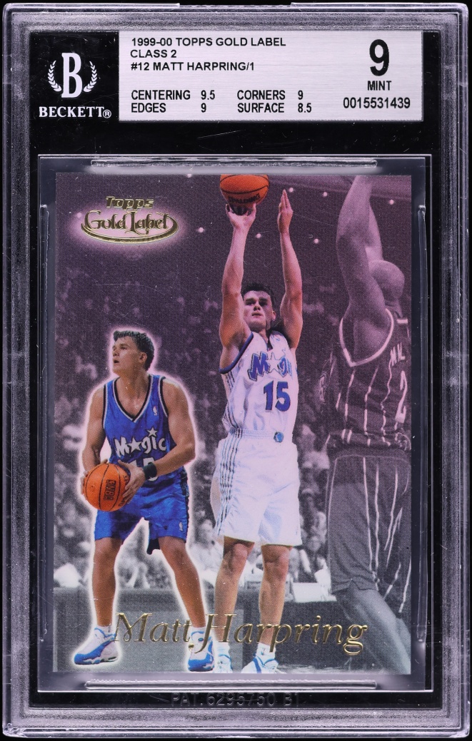 1999 Topps Gold Label Class 2 One To One Matt Harpring 1/1 #12 BGS 9 MINT - Photo 1