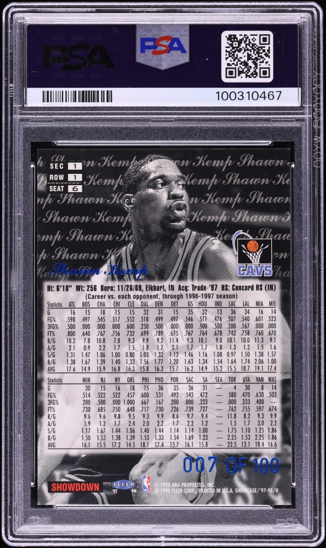 1997 Flair Showcase Legacy Collection Row 1 Shawn Kemp /100 #6 PSA 8 NM-MT - Photo 2