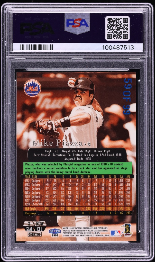 1999 Flair Showcase Legacy Collection Row 3 Mike Piazza /99 #13L PSA 8 NM-MT - Photo 2