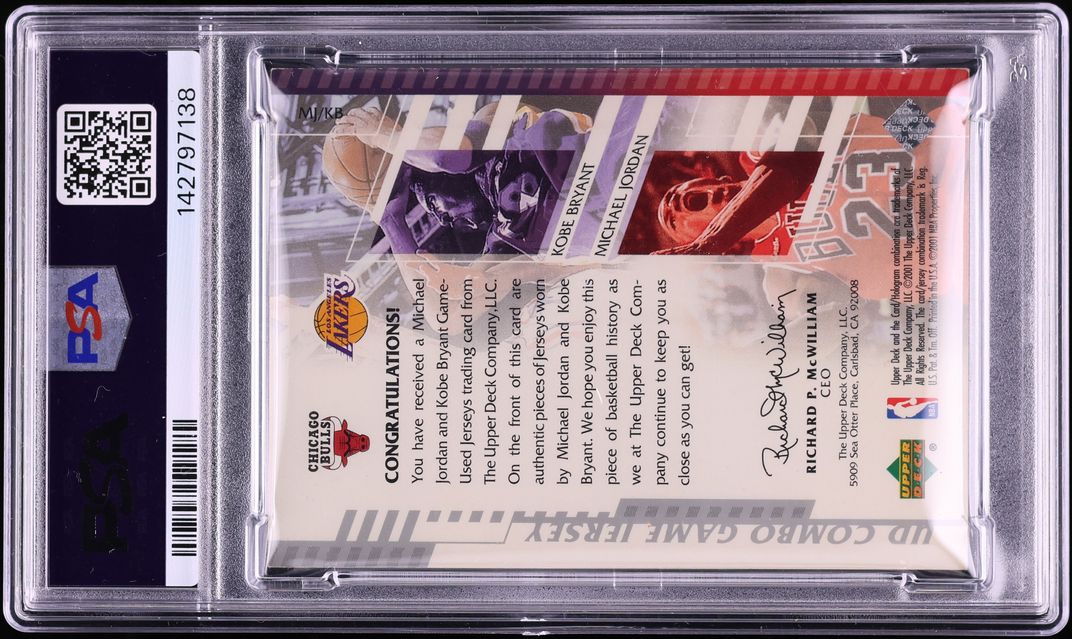 2000 Upper Deck Game Jersey Combo Kobe Bryant Michael Jordan PATCH /50 #MJ/KB PSA 5 EX - Photo 2