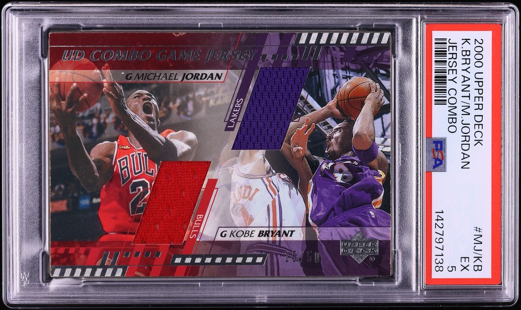 2000 Upper Deck Game Jersey Combo Kobe Bryant Michael Jordan PATCH /50 #MJ/KB PSA 5 EX - Photo 1