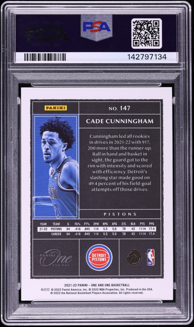 2021 Panini One And One Gold Cade Cunningham ROOKIE /10 #147 PSA 8 NM-MT - Photo 2
