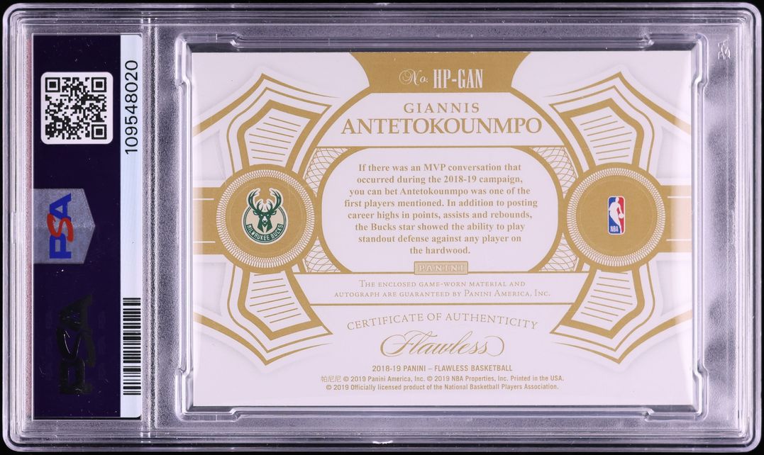 2018 Panini Flawless Horizontal Giannis Antetokounmpo PATCH AUTO /25 #HP-GAN PSA 10 GEM MINT - Photo 2