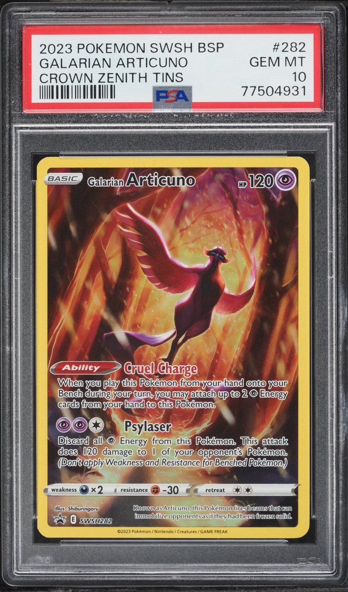 2023 Pokemon Sword & Shield Promo Crown Zenith Tin Alt Art Galarian Articuno #282 PSA 10 GEM