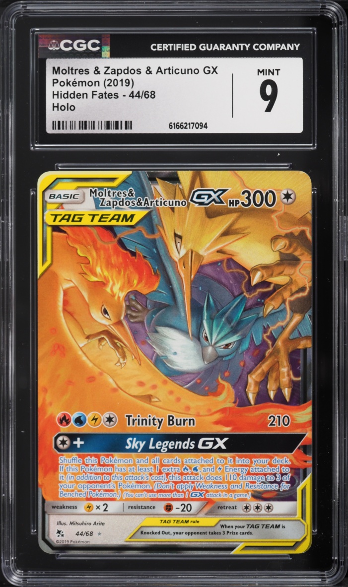 2019 Pokemon Sun & Moon Hidden Fates Holo Moltres & Zapdos & Articuno GX #44 CGC 9 MINT