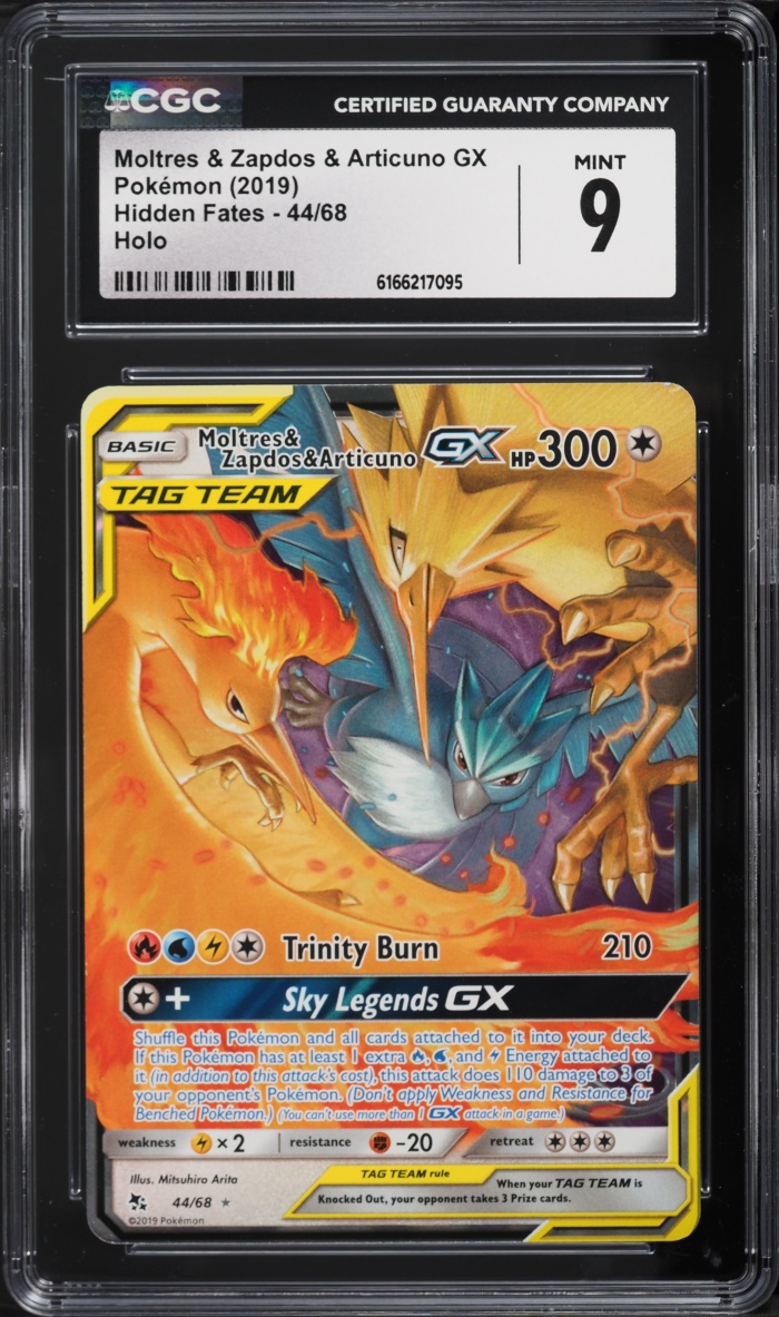 2019 Pokemon Sun & Moon Hidden Fates Holo Moltres & Zapdos & Articuno GX #44 CGC 9 MINT