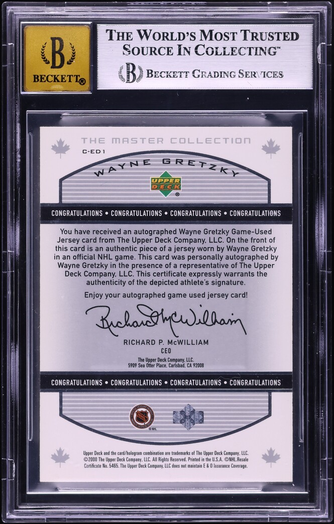 2000 Upper Deck Master Collection Wayne Gretzky PATCH AUTO /50 #1 BGS 8 NM-MT