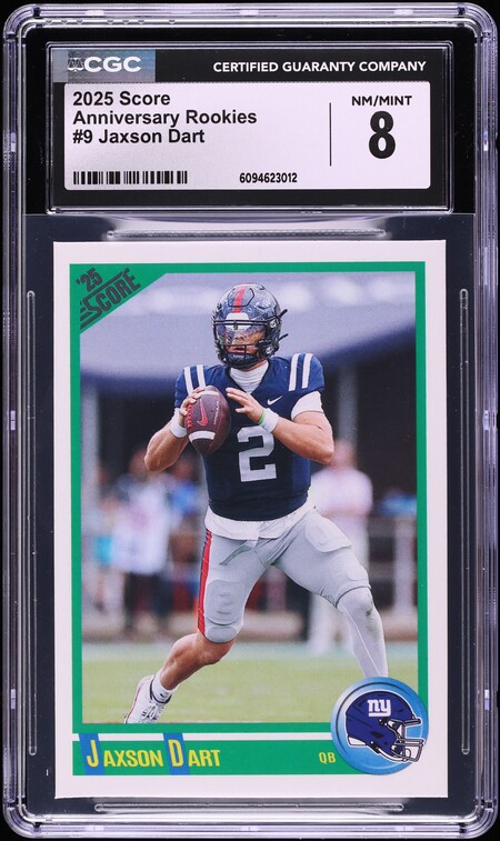 2025 Score Anniversary Jaxson Dart ROOKIE #9 CGC 8 NM-MT