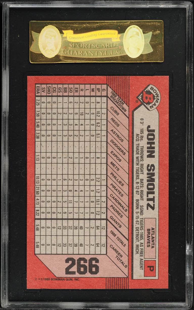 1989 Bowman John Smoltz ROOKIE #266 SGC 8.5 NM-MT+