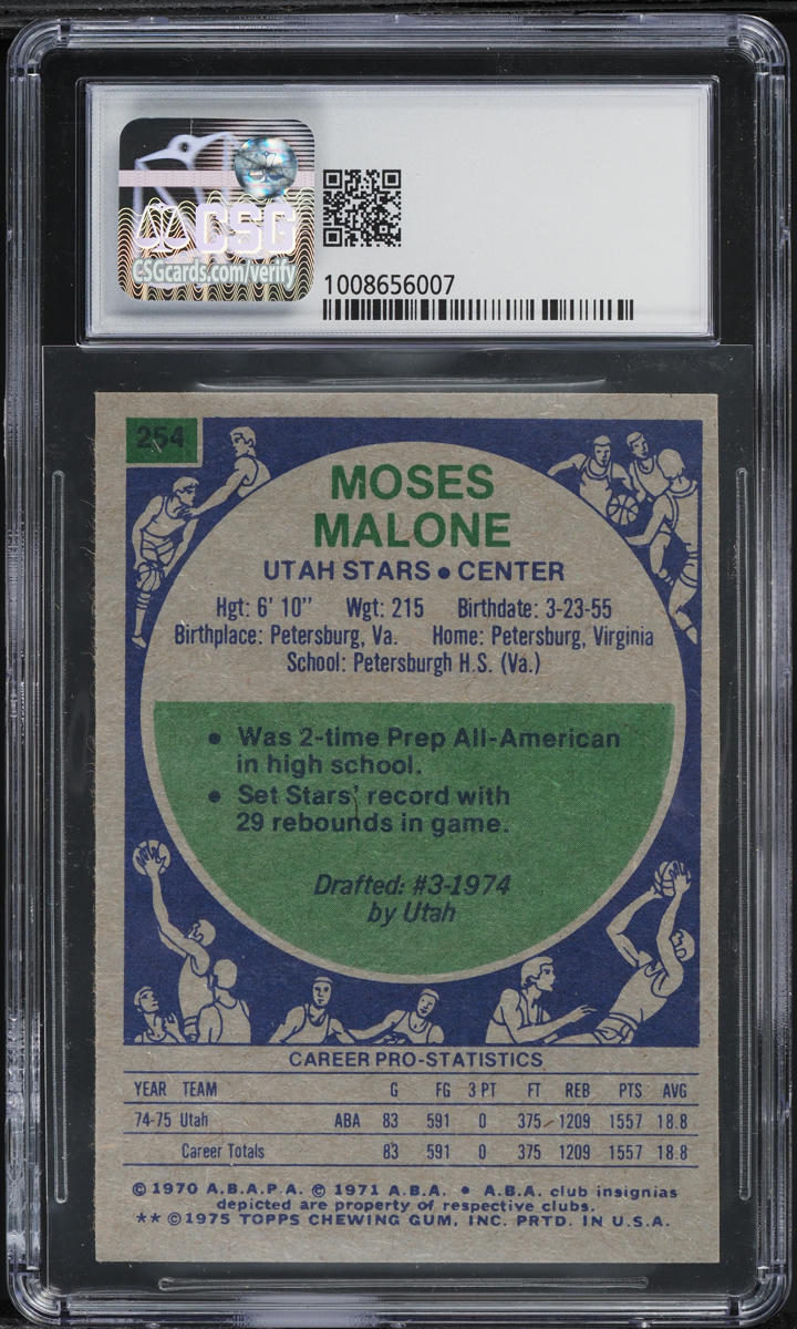1975 Topps Basketball Moses Malone ROOKIE #254 CSG 8.5 NM-MT+