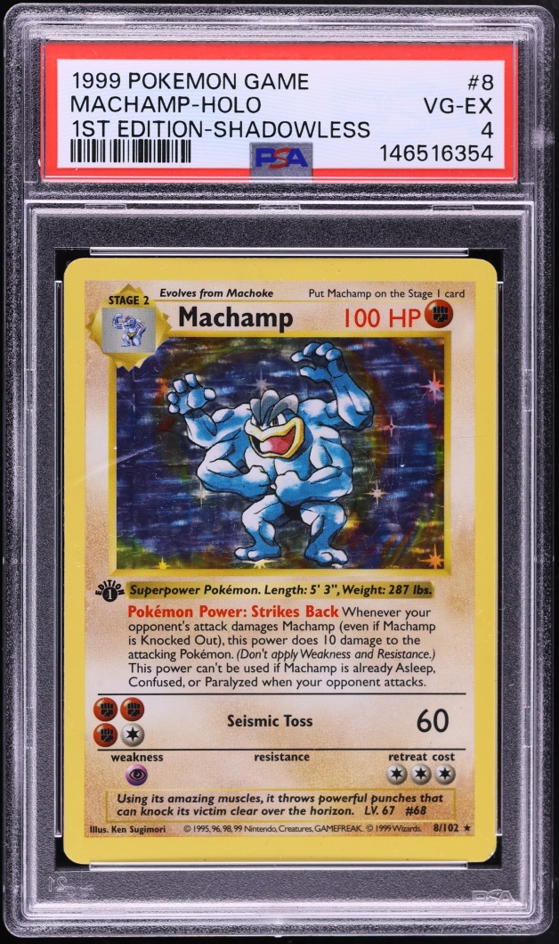 1999 Pokemon Base Set Shadowless 1st Edition Holo Machamp #8 PSA 4 VGEX