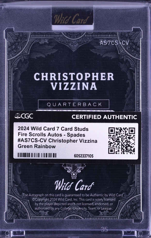 2024 Wild Card 7 Fire Scrolls Spades Green Rainbow Christopher Vizzina ROOKIE AUTO 3/3 CGC AUTH