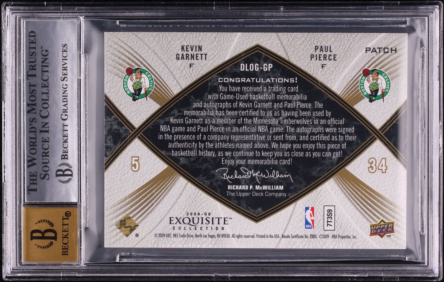 2008 Exquisite Dual Paul Pierce Kevin Garnett NBA LOGOMAN PATCH AUTO 1/1 BGS 8.5