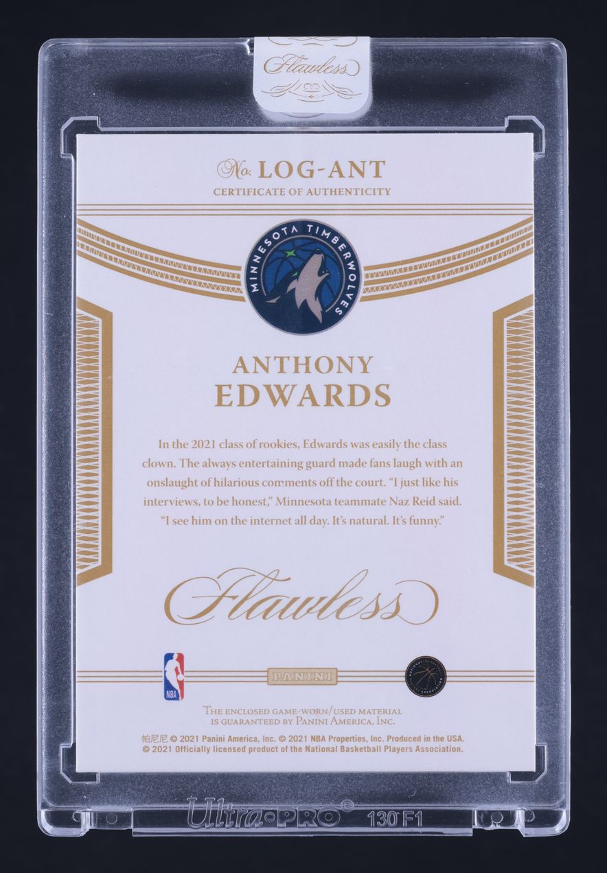 2020 Panini Flawless Anthony Edwards ROOKIE LOGOMAN PATCH 1/1 #LOG-ANT MBA AUTH