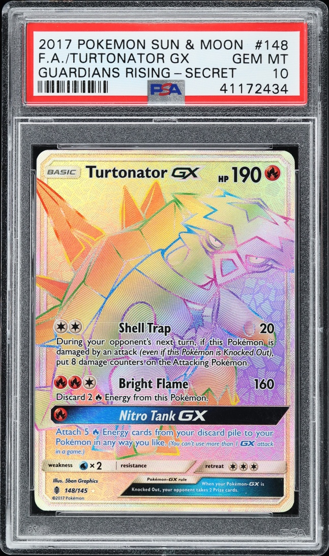 2017 Pokemon Sun & Moon Guardians Rising Rainbow Rare Turtonator GX #148 PSA 10 GEM MINT