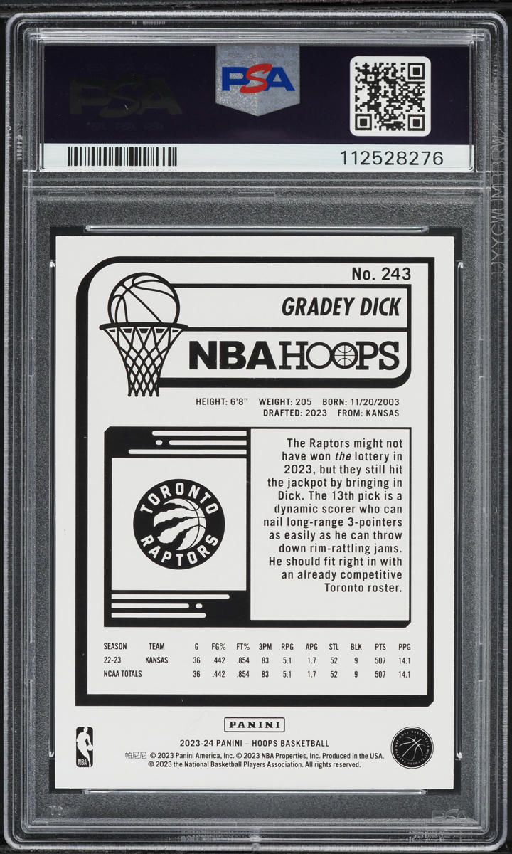 2023 Hoops Gradey Dick ROOKIE #243 PSA 9 MINT