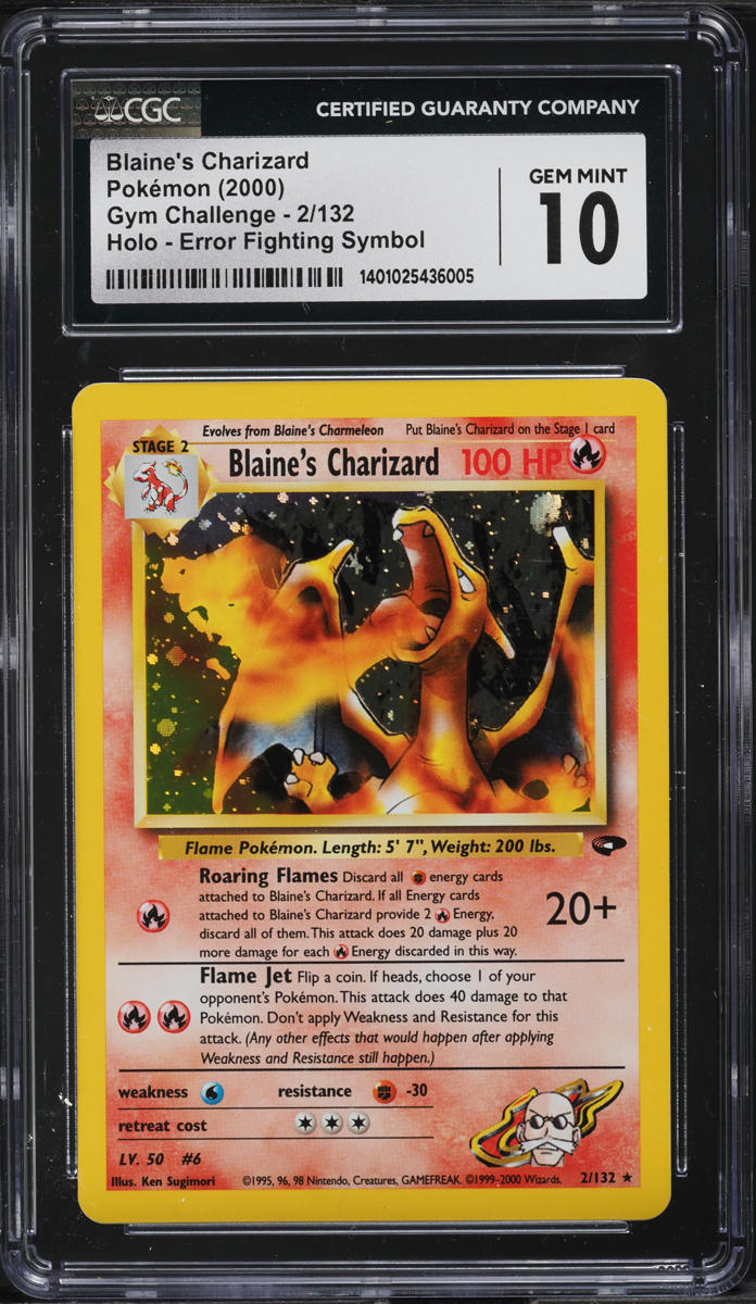 2000 Pokemon Gym Challenge Error Holo Blaine's Charizard #2 CGC 10 GEM MINT