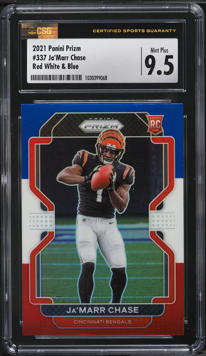 2021 Panini Prizm Red White & Blue Ja'Marr Chase ROOKIE #337 CSG 9.5 MINT+