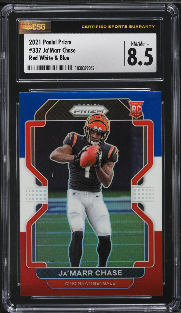 2021 Panini Prizm Red White & Blue Ja'Marr Chase ROOKIE #337 CSG 8.5 NM-MT+
