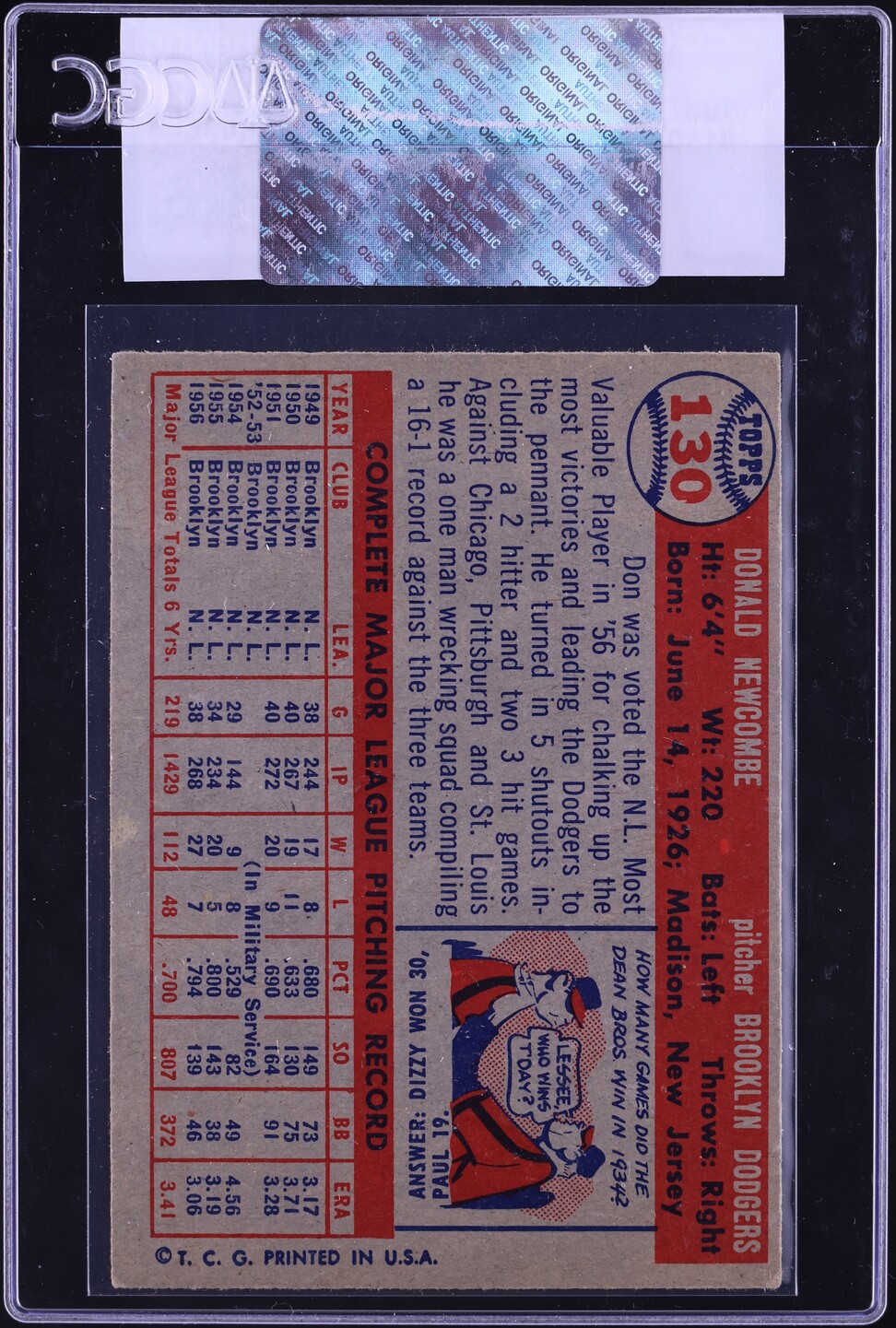 1957 Topps Don Newcombe #130 CGC AUTH
