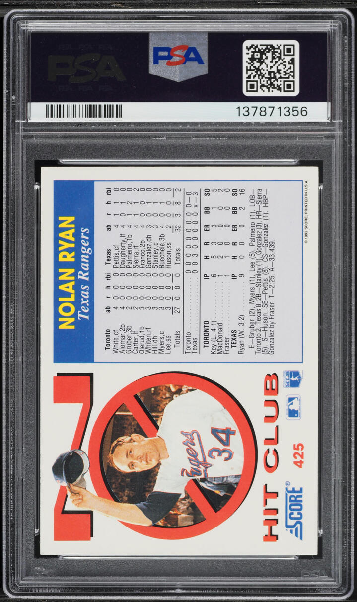 1992 Score Nolan Ryan #425 PSA 4 VGEX
