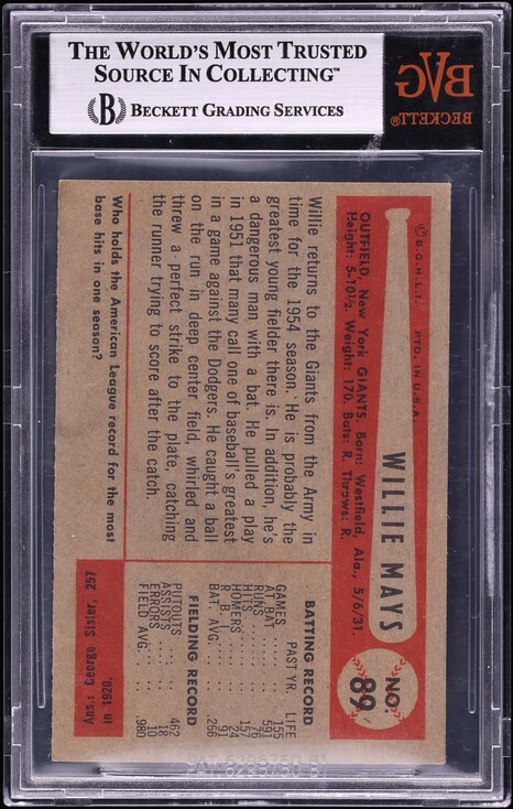 1954 Bowman Willie Mays #89 BVG 7.5 NRMT+