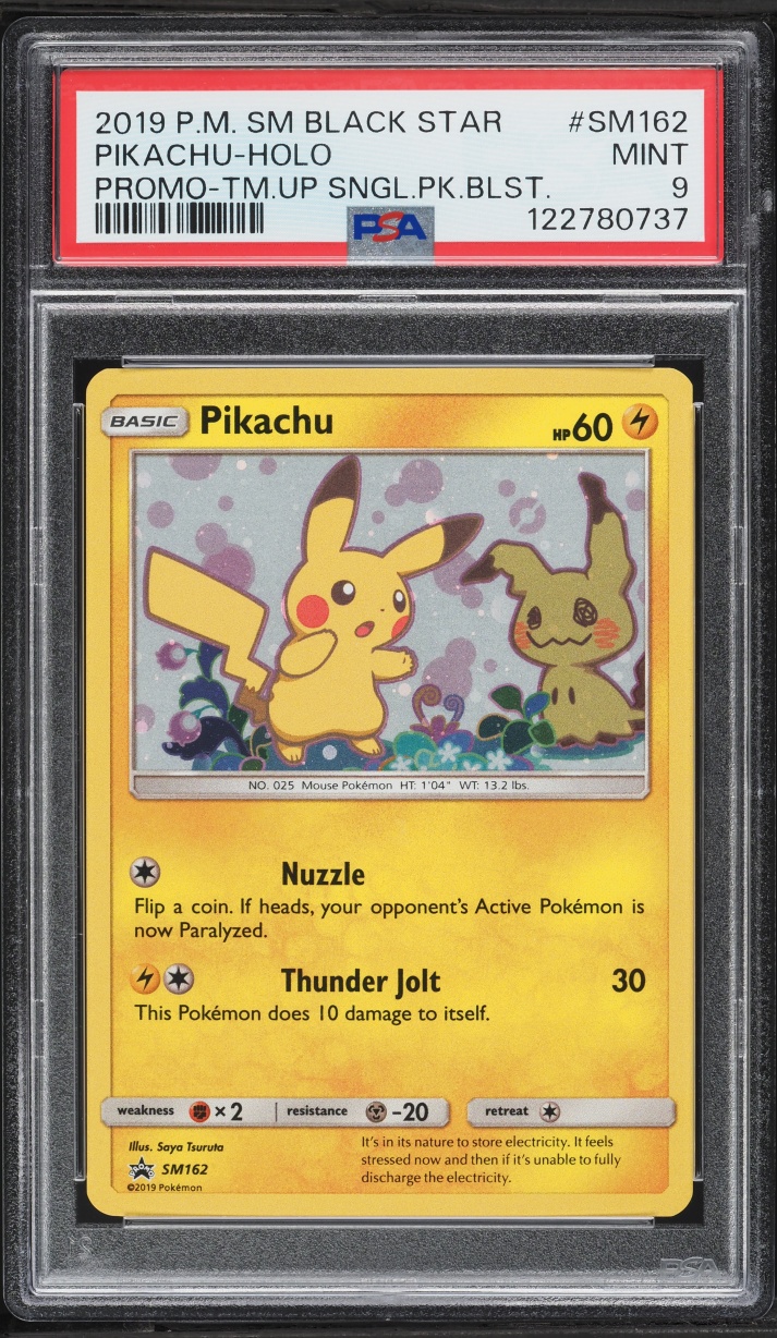 2019 Pokemon Sun & Moon Promo Team Up Single Pack Blister Holo Pikachu #SM162 PSA 9 MINT