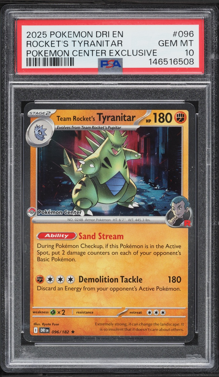 2025 Pokemon Scarlet & Violet Destined Rivals Center Holo Team Rocket's Tyranitar #96 PSA 10
