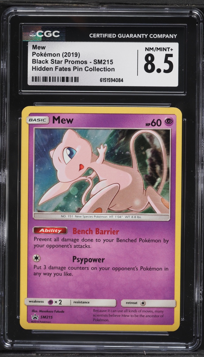2019 Pokemon Sun & Moon Promo Hidden Fates Pin Collection Holo Mew #SM215 CGC 8.5 NM-MT+