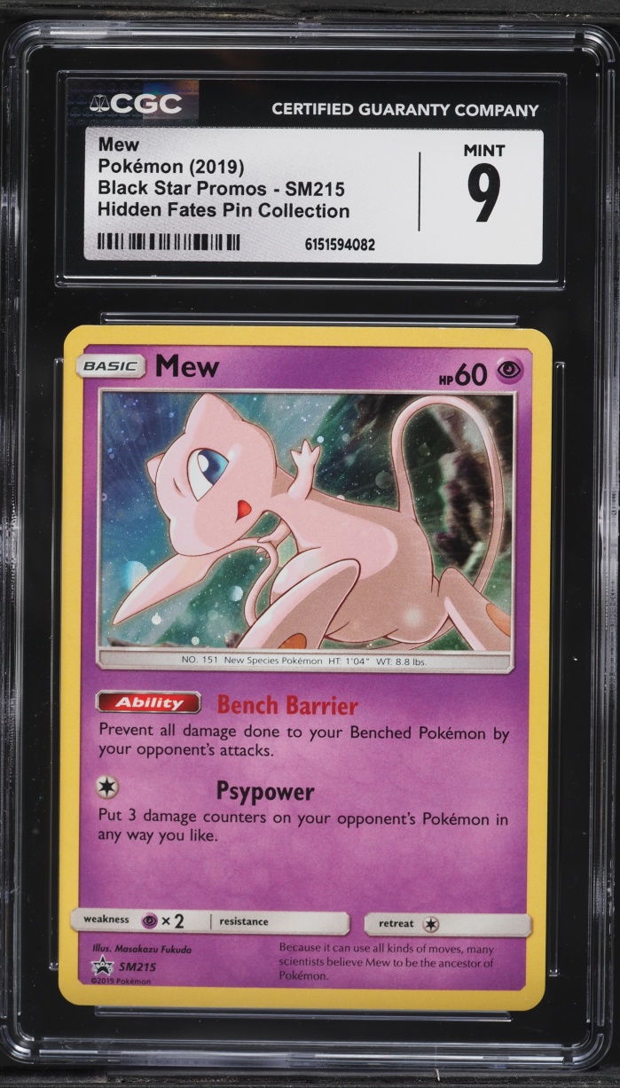 2019 Pokemon Sun & Moon Promo Hidden Fates Pin Collection Holo Mew #SM215 CGC 9 MINT