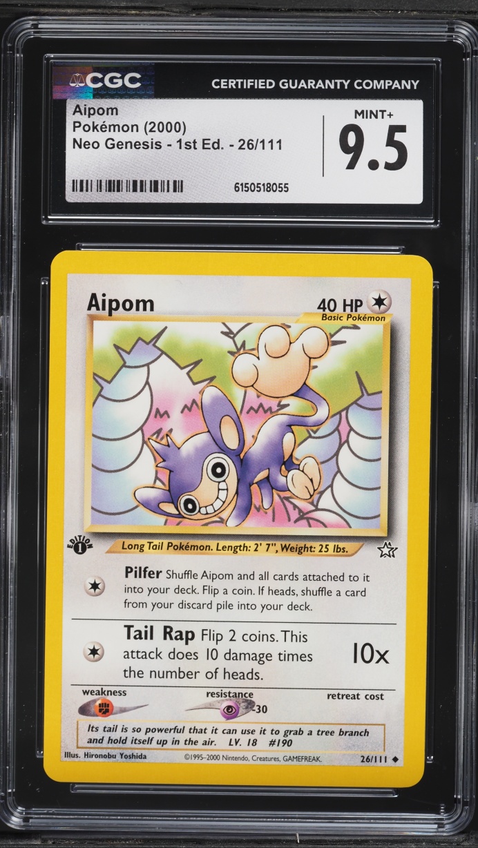 2000 Pokemon Neo Genesis 1st Edition Aipom #26 CGC 9.5 MINT+